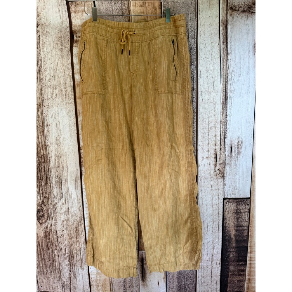 Athleta Cabo Linen Textured Wide Leg Pants Neutral Minimalist Coastal Size 16